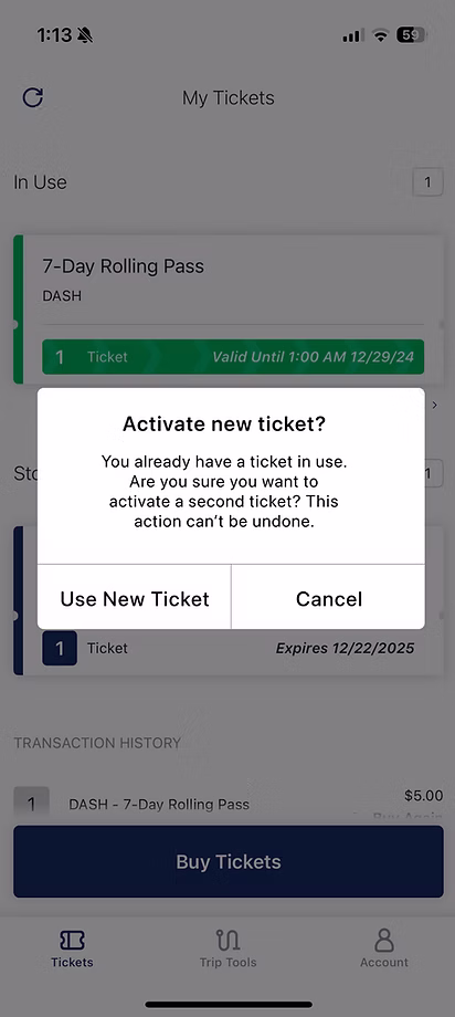 Active ticket design with visual indicators